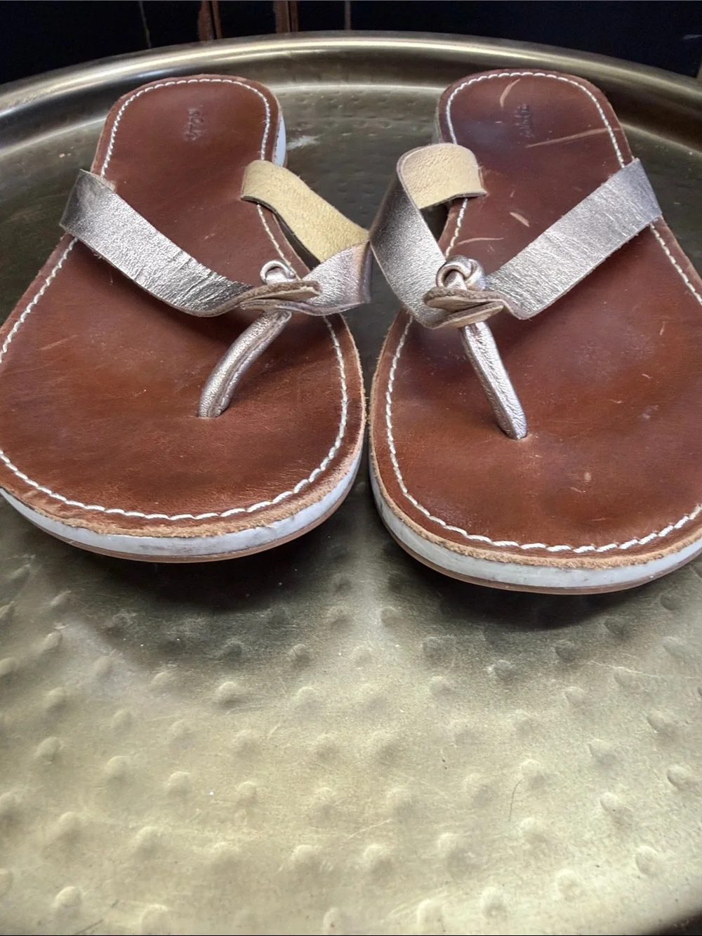 Olukai Women's Nohie Metallic GoldLeather Flip Flop Sandals